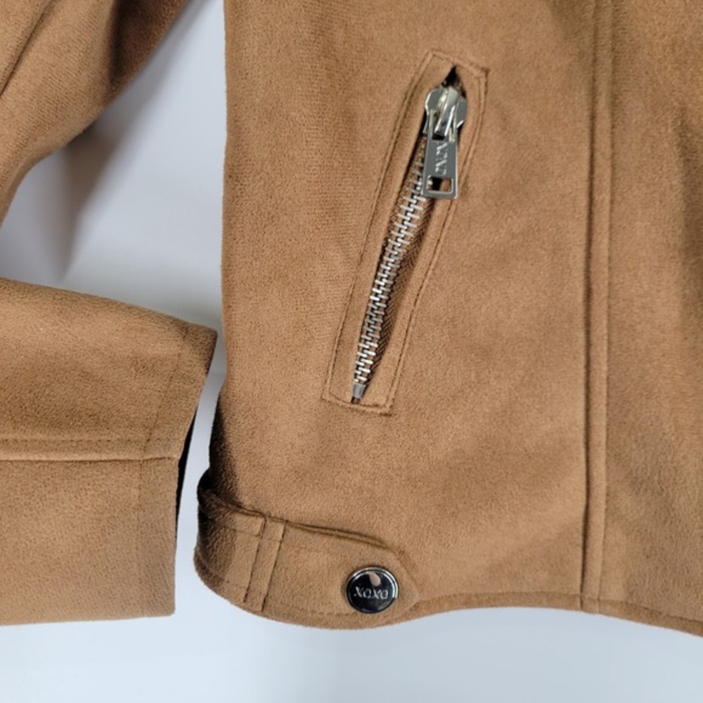 XOXO Womens Brown Faux Suede Moto Jacket Size S - Picture 4 of 8